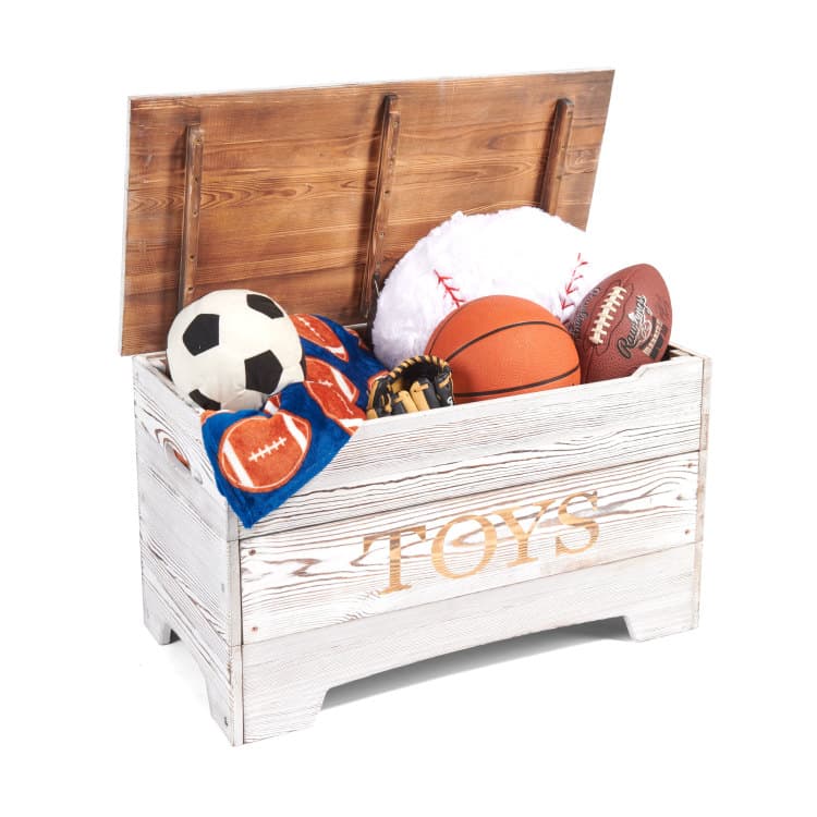 Solid Wood Rustic Toy Box – Distressed White - thumbnail 4