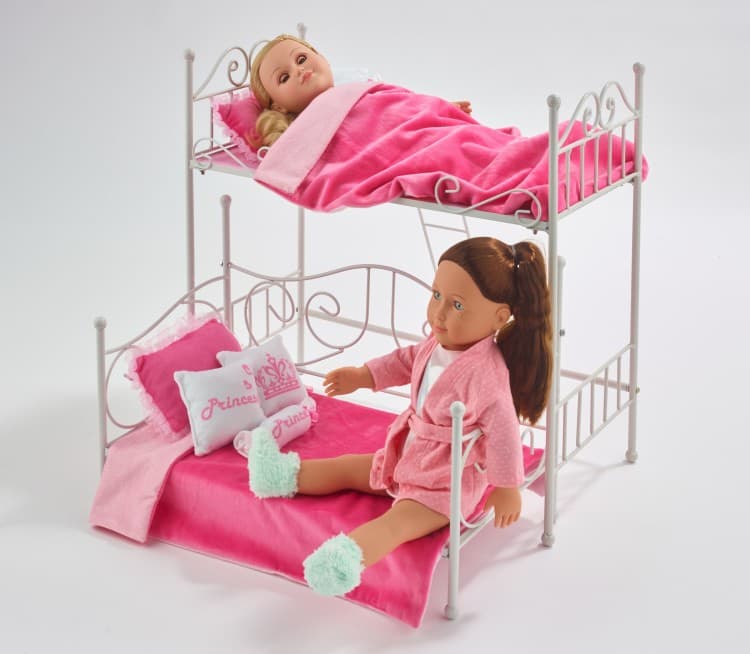 Scrollwork Metal Doll Loft Bed with Daybed and Bedding – White/Pink - thumbnail 5
