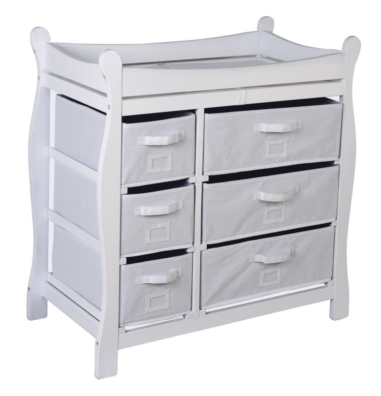 Sleigh Style Baby Changing Table with 6 Baskets – White