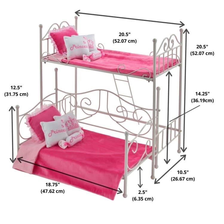 Scrollwork Metal Doll Loft Bed with Daybed and Bedding – White/Pink - thumbnail 9