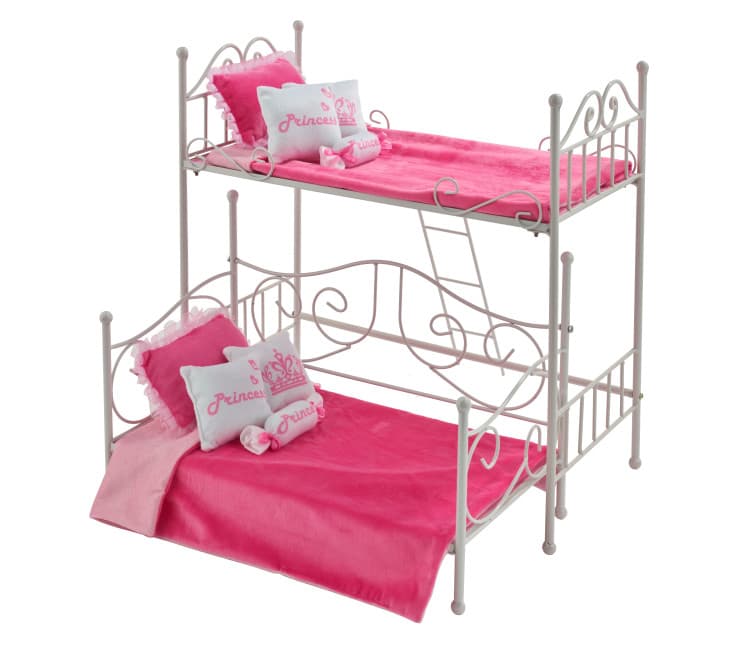 Scrollwork Metal Doll Loft Bed with Daybed and Bedding – White/Pink - thumbnail 3