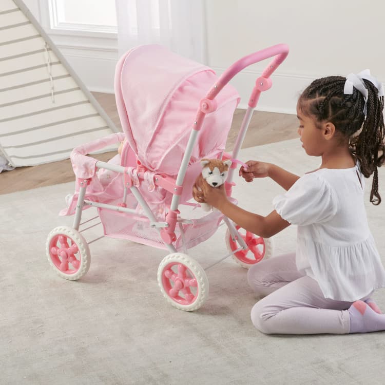 Folding Double Front-to-Back Doll Stroller – Pink/Gingham - thumbnail 4