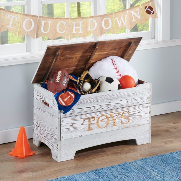 Solid Wood Rustic Toy Box – Distressed White - thumbnail 2