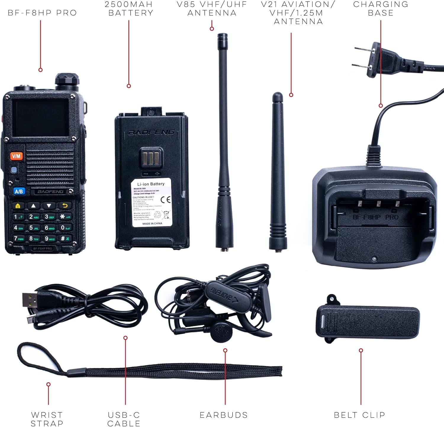 BAOFENG BF-F8HP PRO 10W Tri Band Two-Way Radio, IP54, 1000 Channels, GPS, Aviation RX, USB-C - thumbnail 7