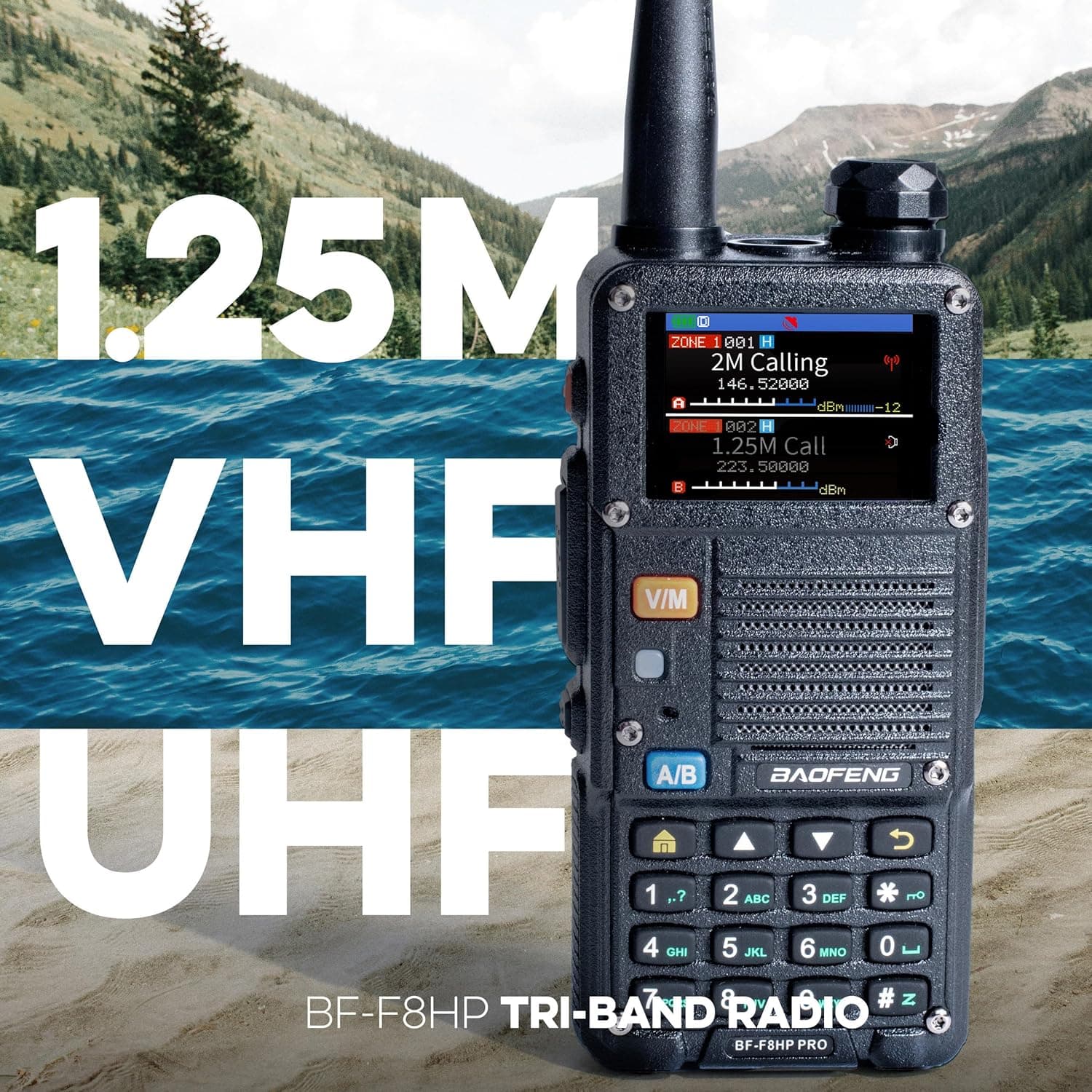 BAOFENG BF-F8HP PRO 10W Tri Band Two-Way Radio, IP54, 1000 Channels, GPS, Aviation RX, USB-C - thumbnail 2