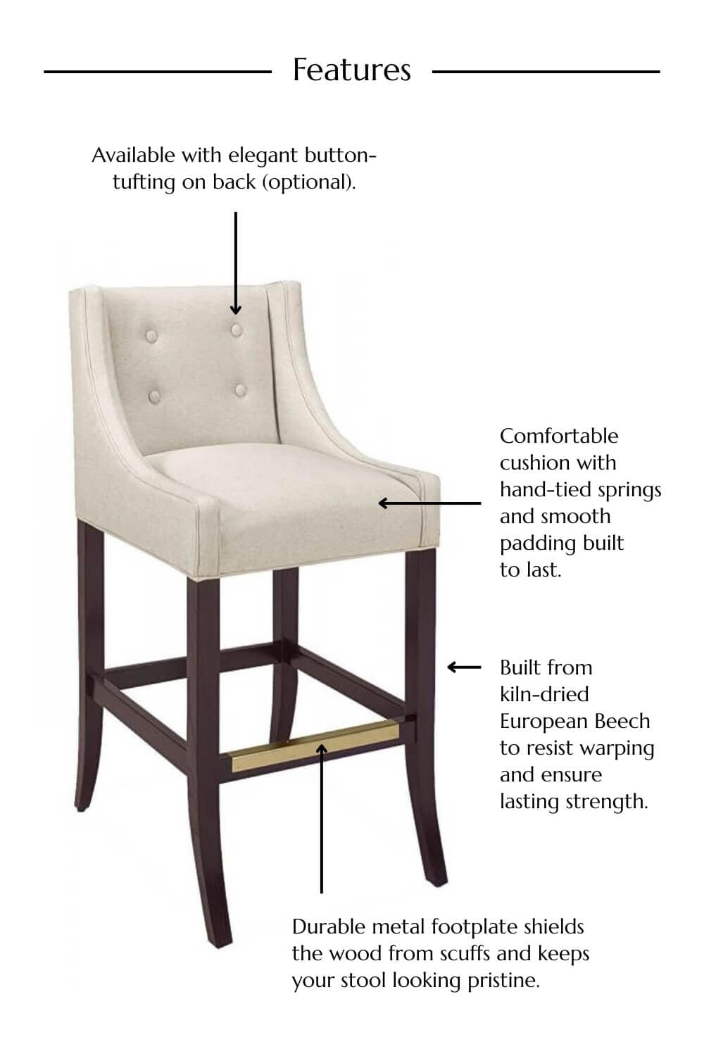 101 Transitional Upholstered Wood Stool with Tufting - thumbnail 8