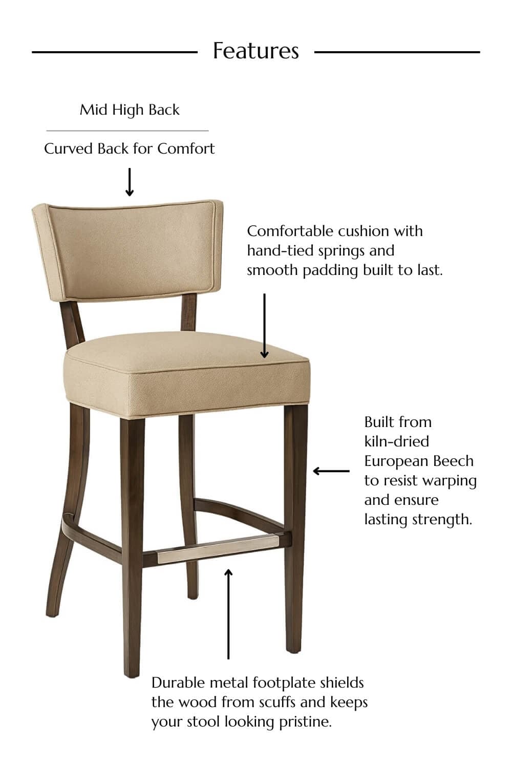 15-BS Transitional Upholstered Wood Stool with Back - thumbnail 7