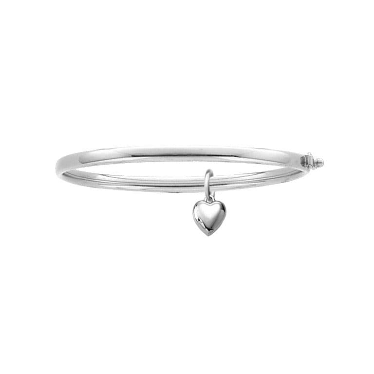 Infant/Childrens Heart Gold Bangle Bracelet – 14K White Gold