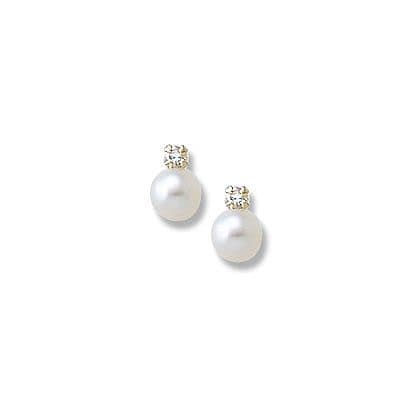 Diamond Pearl Earrings for Baby/Child – Screwback – Choose from White or Pink Pearls – 14K Yellow Gold