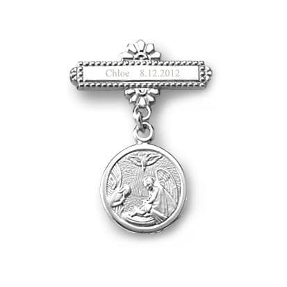 White Gold Guardian Angel Baptism Pin for Baby – Solid 14K White Gold