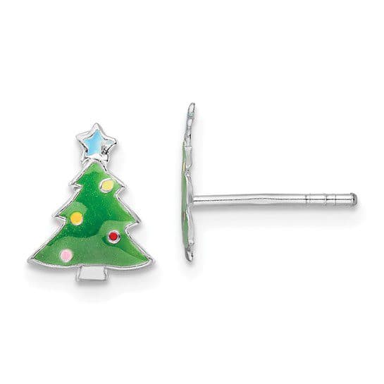 Silver Christmas Tree Earrings for Girls – Sterling Silver Rhodium