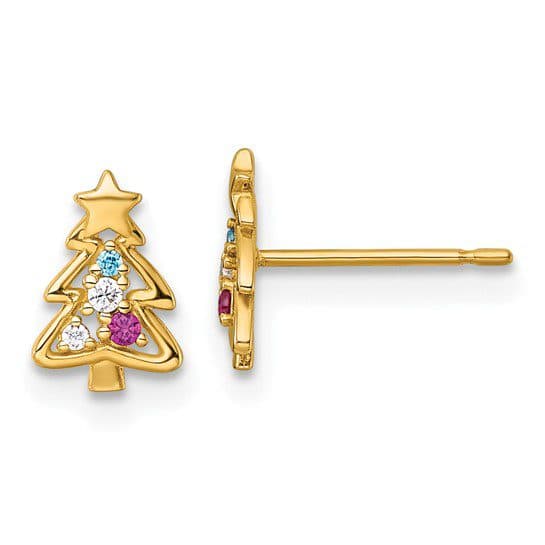 Gold Christmas Tree Earrings for Girls – 14K Yellow Gold