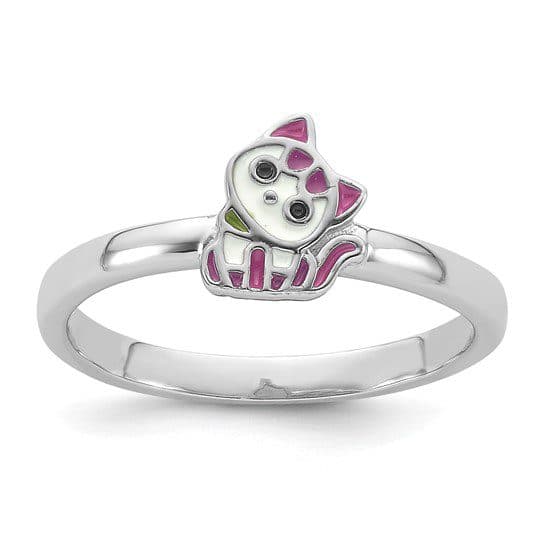 Little Girls Kitten Ring – Sterling Silver Rhodium – Size 3