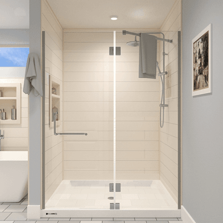 Tan Shiplap Tub and Shower Surround