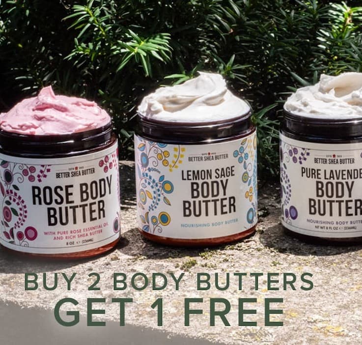 Buy 2 Body Butters, Get 1 FREE – Leave Note with what scent you would like or receive a best-seller