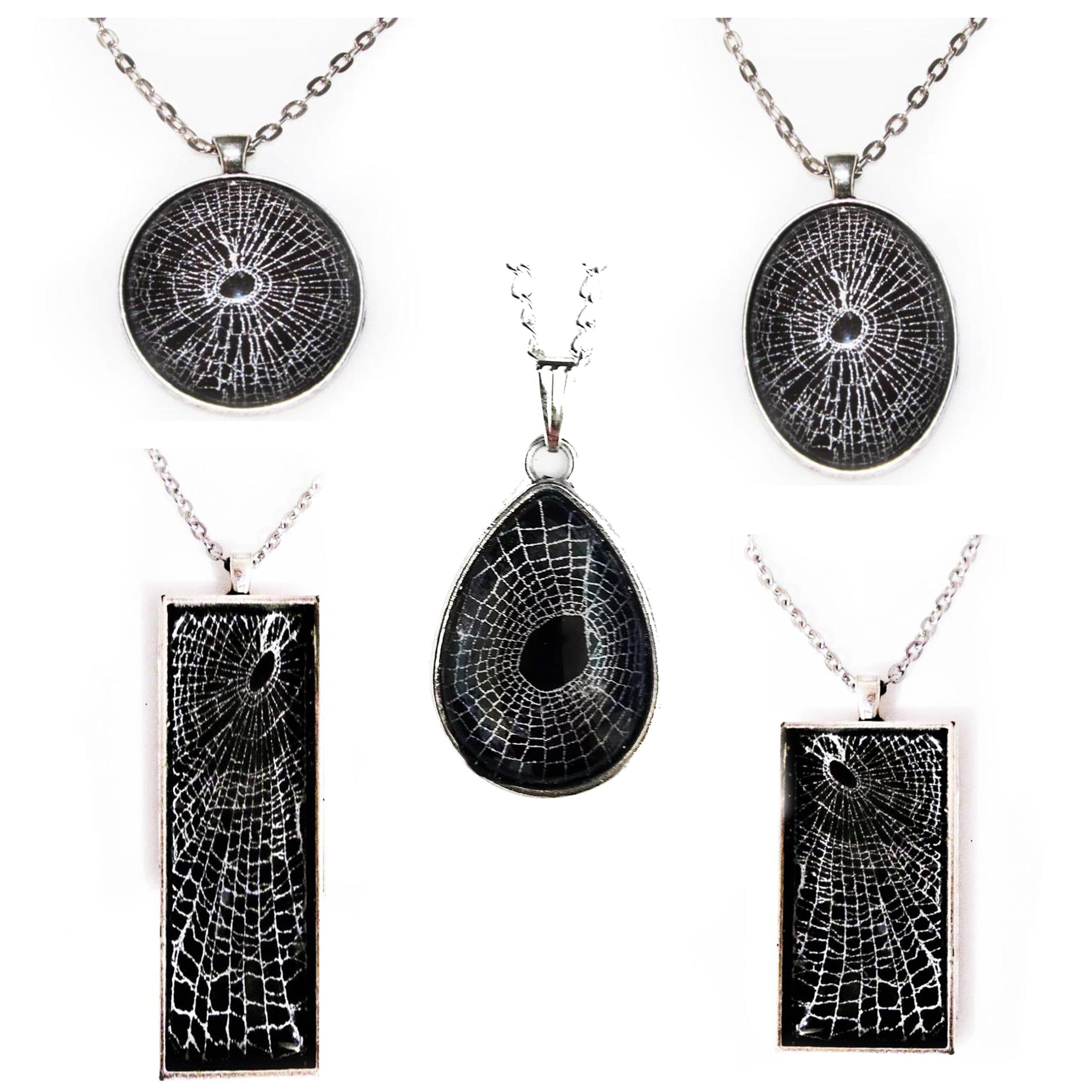 Real Preserved Spider web necklace round oval rectangular teardrop