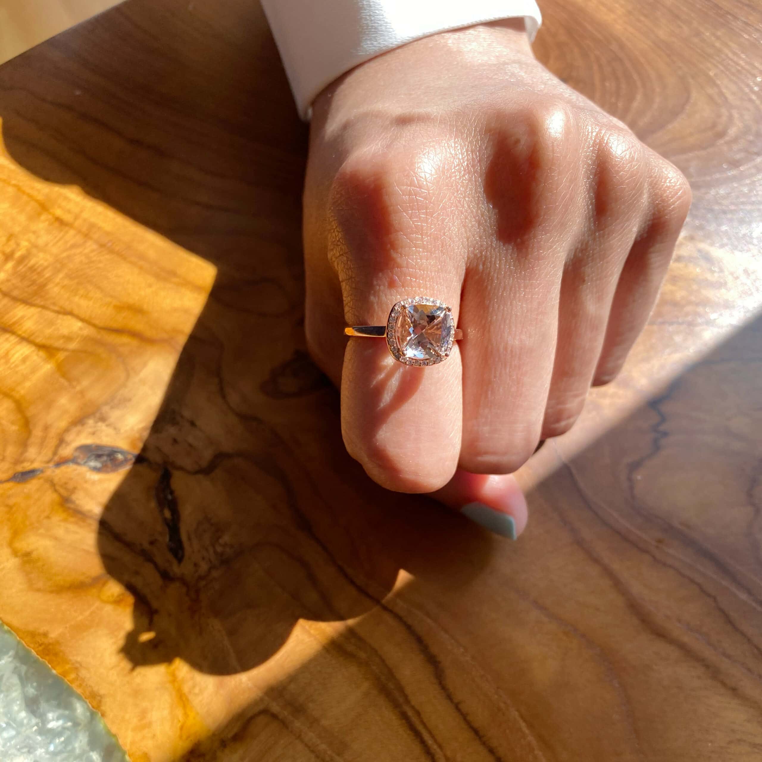 Halo Style Morganite Engagement Ring - thumbnail 3