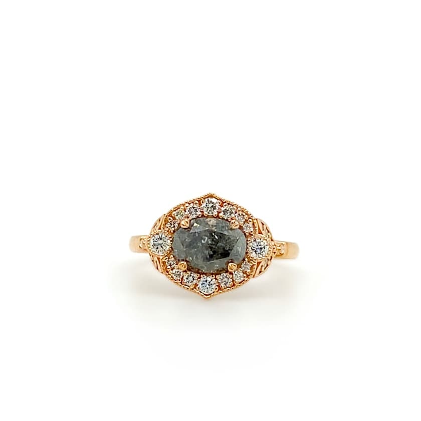 Salt and Pepper Diamond Halo Ring