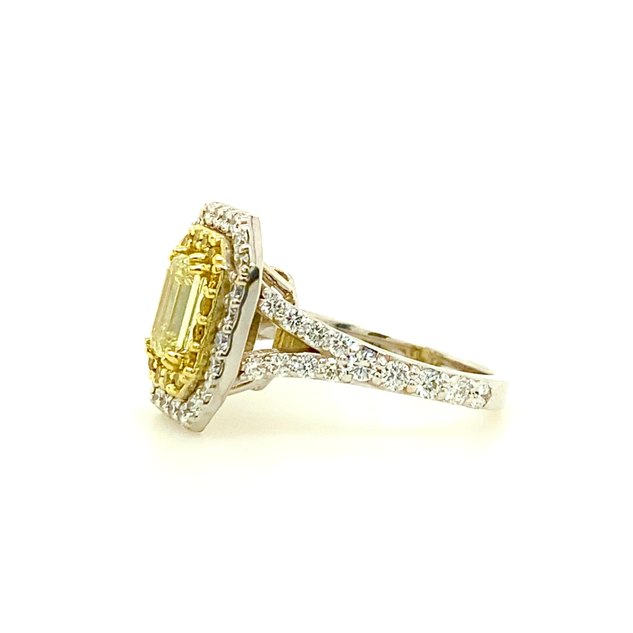 Split Shank Emerald Cut Yellow Diamond Ring - thumbnail 2