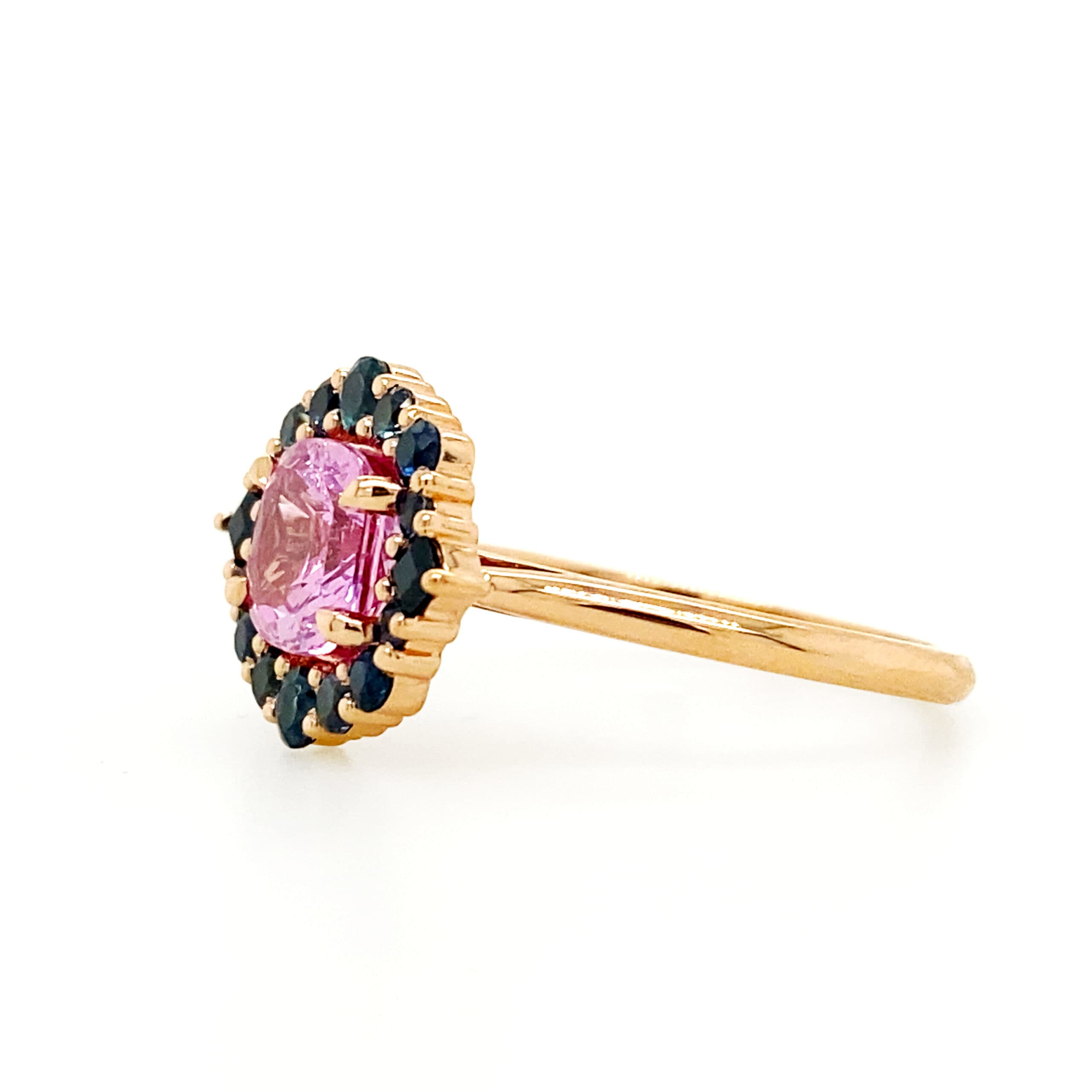 Pink and Blue Sapphire Halo Ring - thumbnail 2