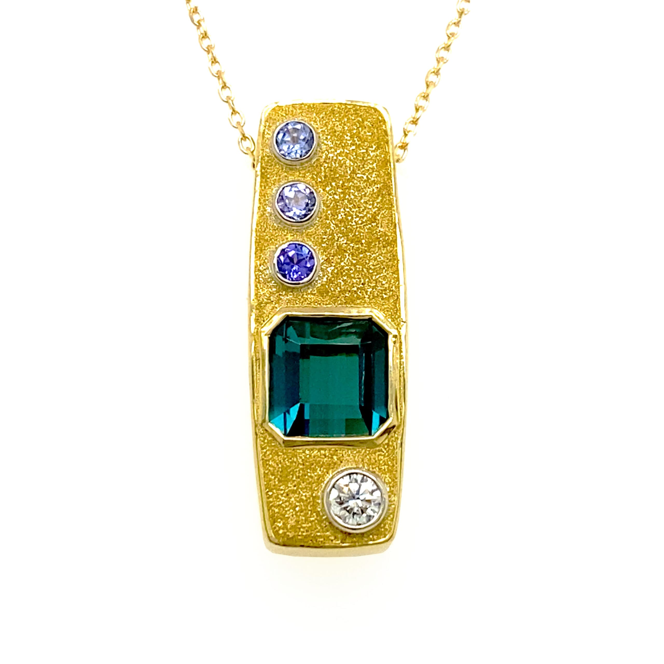 Indicolite Tourmaline Amethyst and Diamond Pendant