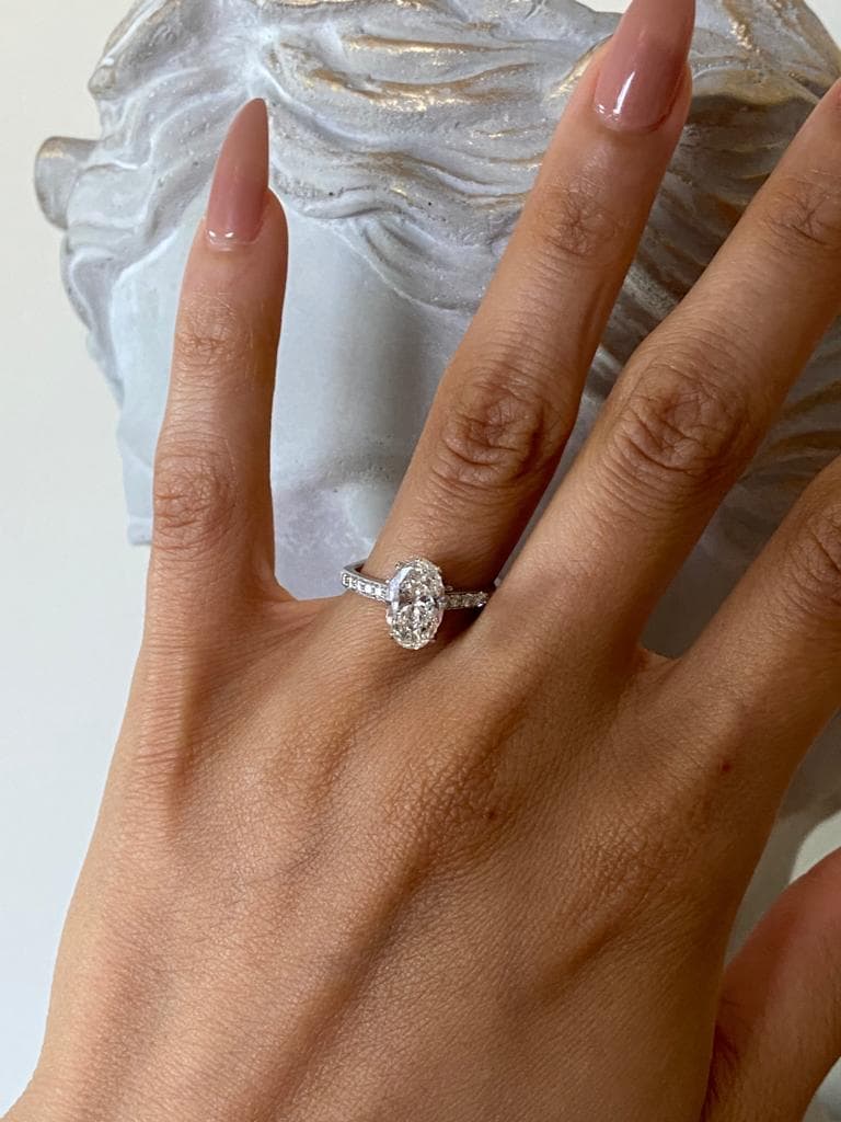 Oval Diamond Hidden Halo Peekaboo Engagement Ring - thumbnail 4