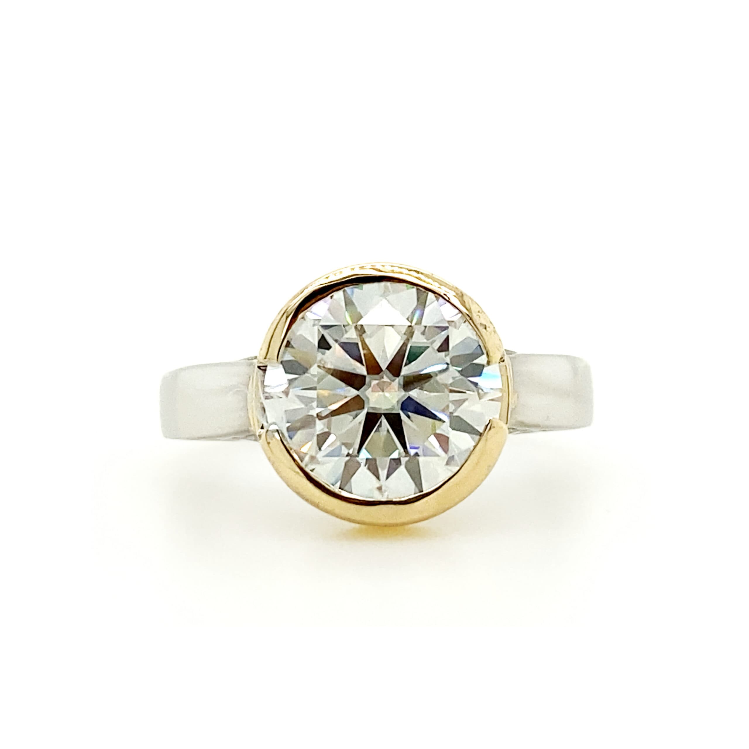Bezel Set Two Tone Moissanite Ring