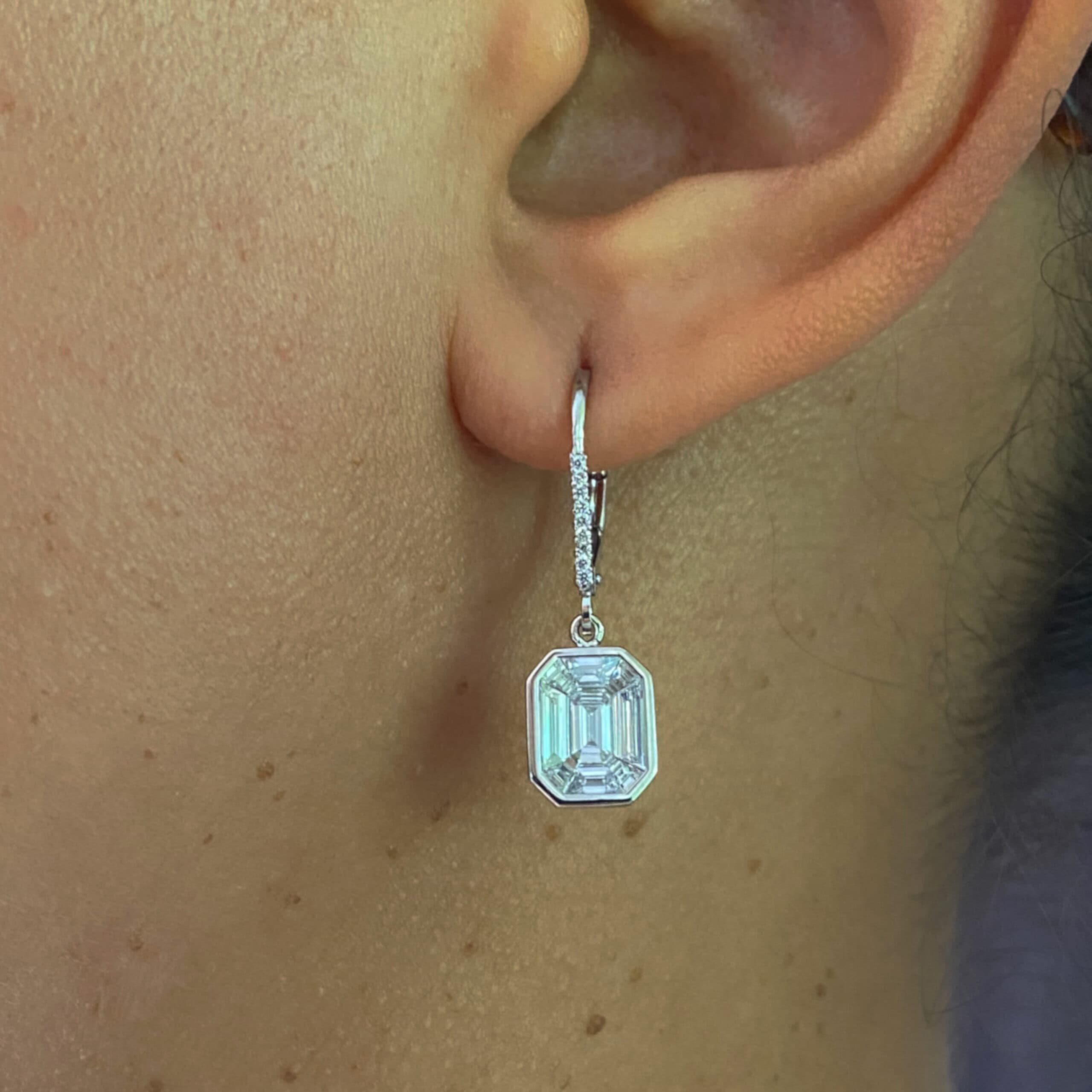 Emerald Cut Mosaic Diamond Earrings - thumbnail 3