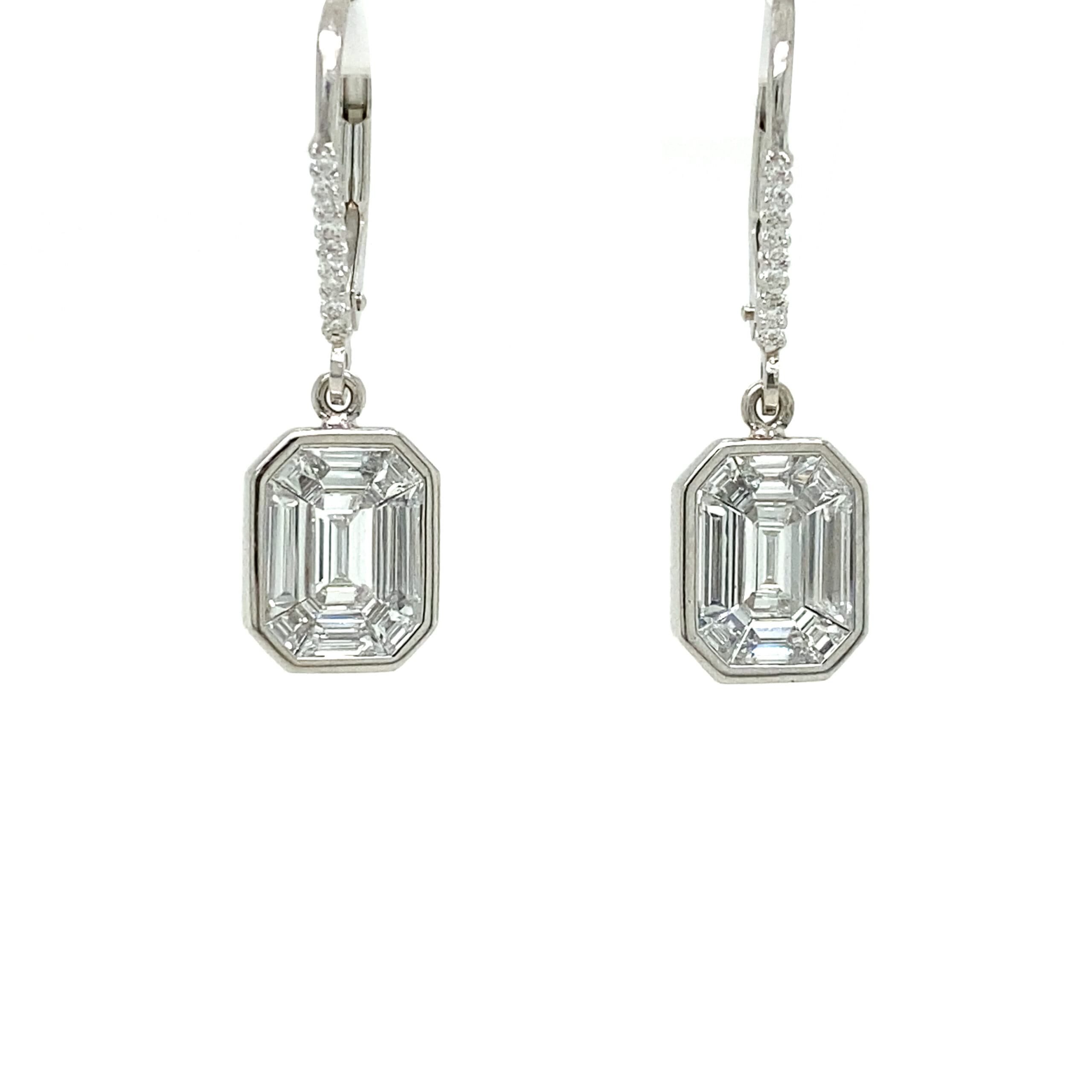 Emerald Cut Mosaic Diamond Earrings