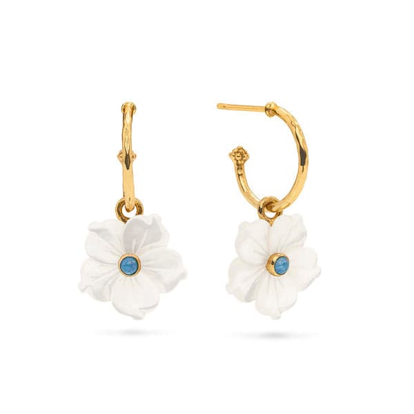 MERMAID GARDEN HOOP EARRINGS WITH FLOWER CHARM – MOP ZMGE07/110