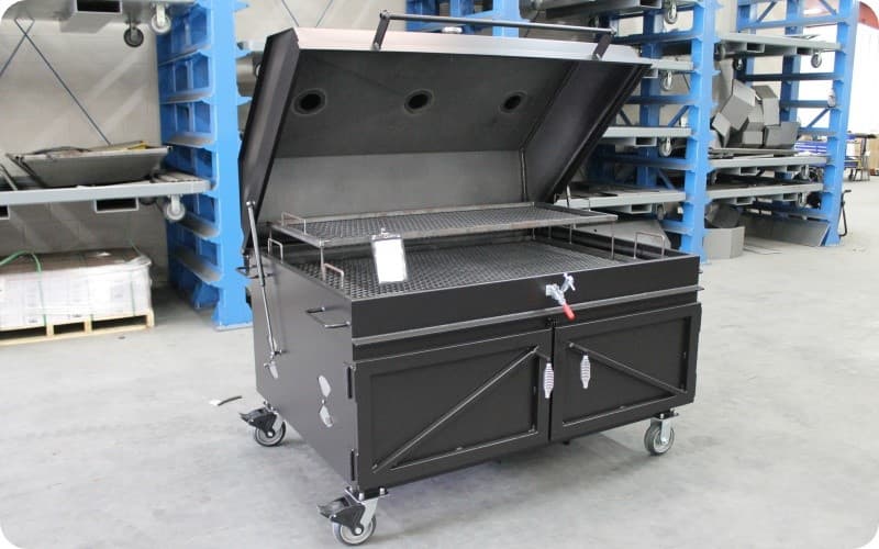 72” x 42″ Commercial Charcoal and Wood Grill Non-Turning On Caster Wheels
