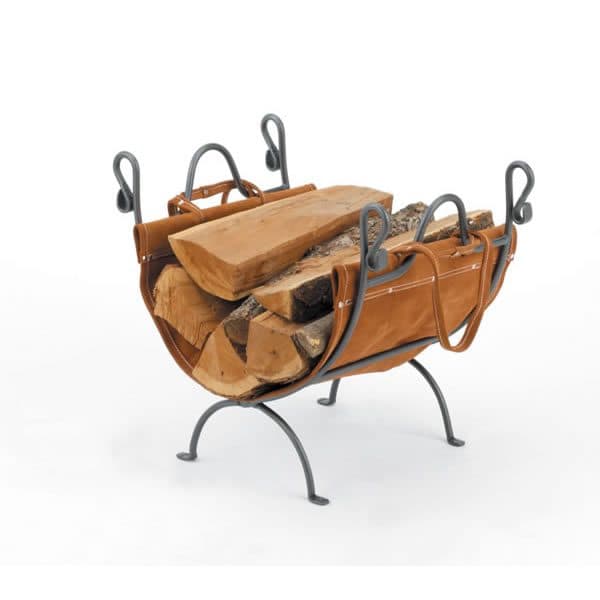 Woodfield Vintage Iron Log Rack with Leather Carrier