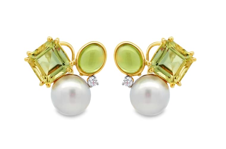 Mazza Peridot And Pearl Stud Earrings