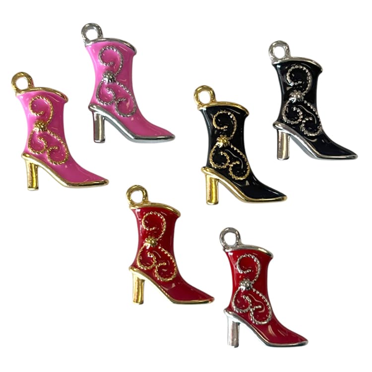 Black Enamel Cowgirl Boots With Swirl Detail - thumbnail 4
