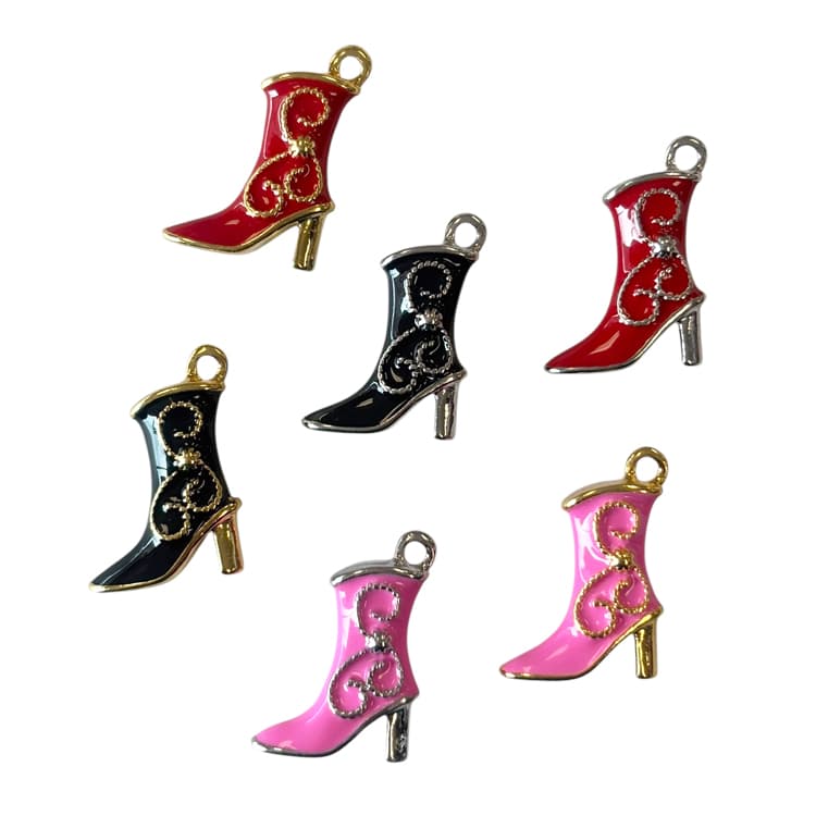 Black Enamel Cowgirl Boots With Swirl Detail - thumbnail 2