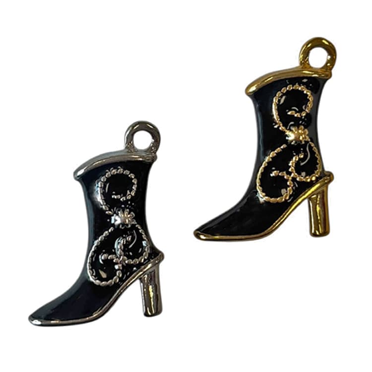Black Enamel Cowgirl Boots With Swirl Detail