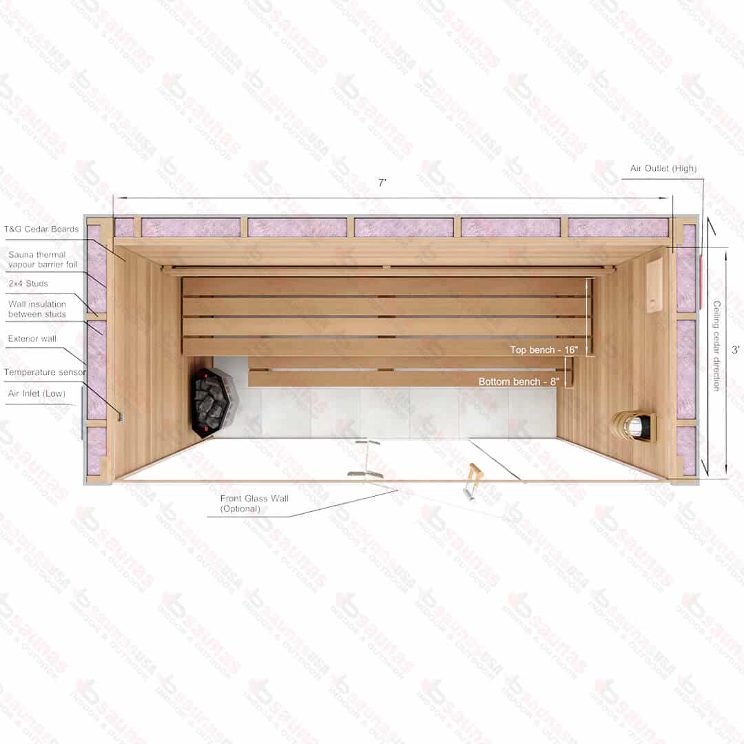 3x7x7 Custom Indoor Cedar Sauna Kit - thumbnail 10