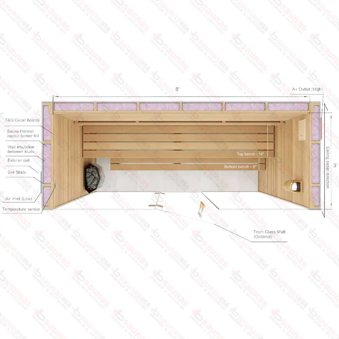 3x8x7 Custom Indoor Cedar Sauna Kit - thumbnail 6