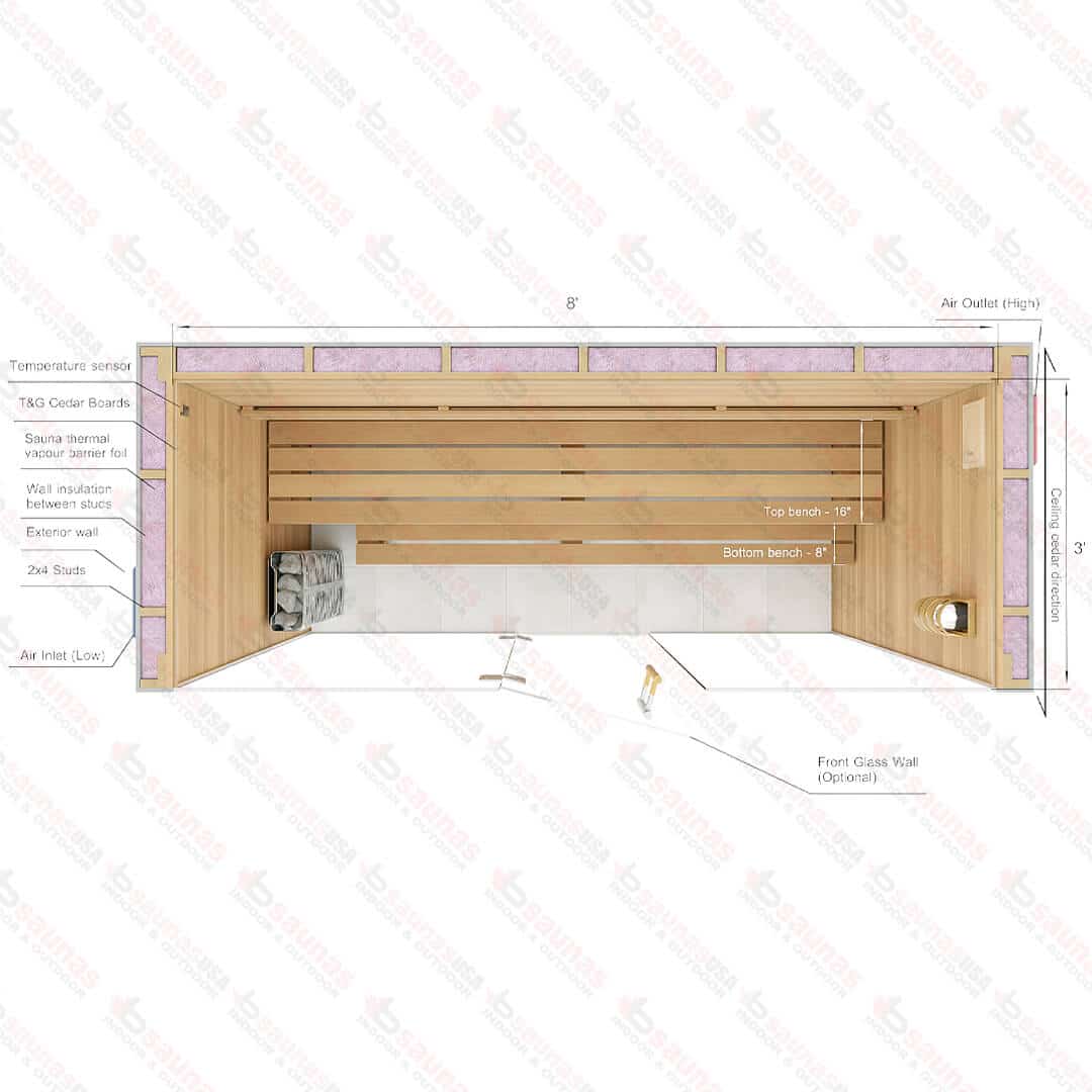 3x8x7 Custom Indoor Cedar Sauna Kit - thumbnail 9