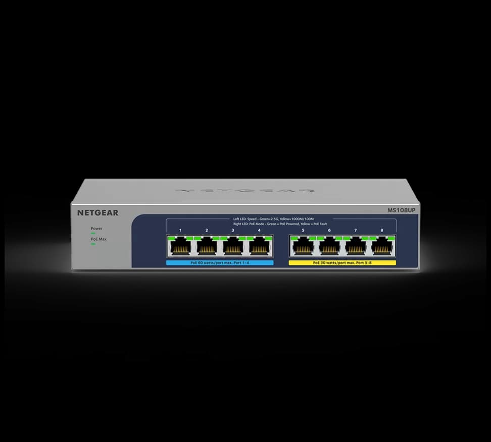 Netgear 8-port Ultra60 PoE++ Multi-Gigabit (2.5G) Ethernet Plus Switch 230 W PoE Budget (MS108UP-100NAS)