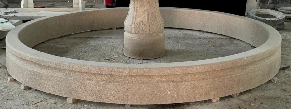 12′ Round Cypress Fountain Pool Surround, Light Golden Sesame Granite