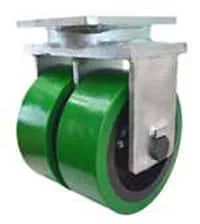 10″ Dual Wheel Rigid High Capacity Polyurethane on Iron Tapered RB – Model 2-100