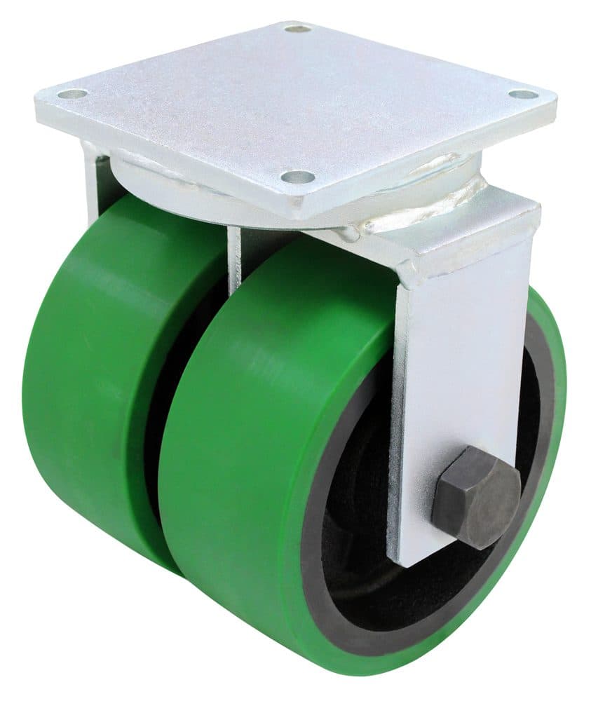 10″ Dual Wheel Rigid High Capacity Polyurethane on Iron Tapered Bearings – Model 2-150