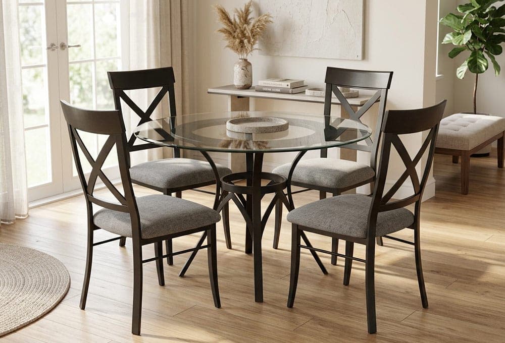 Cassey Round Glass Dining Set With 4 Side Chairs