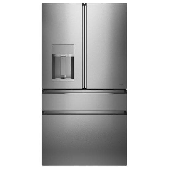 Cafe Modern Glass 27.8-cu ft 4-Door Smart French Door Refrigerator with Ice Maker, Water and Ice Dispenser (Platinum Glass)