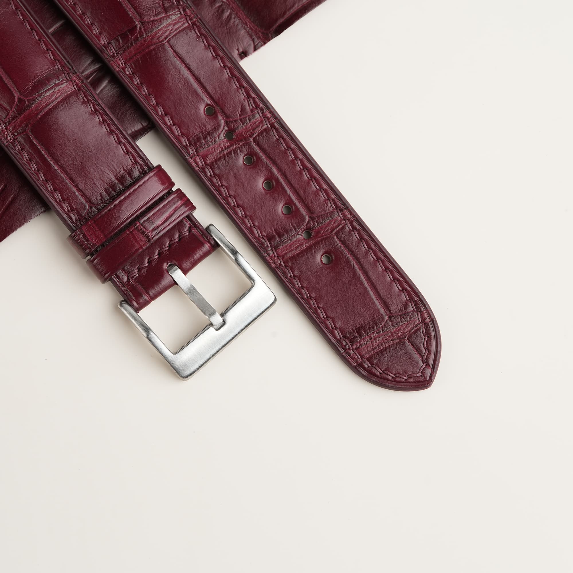 Burgundy Alligator Lining Dark Brown Alran Sully Leather Watch Strap - thumbnail 3