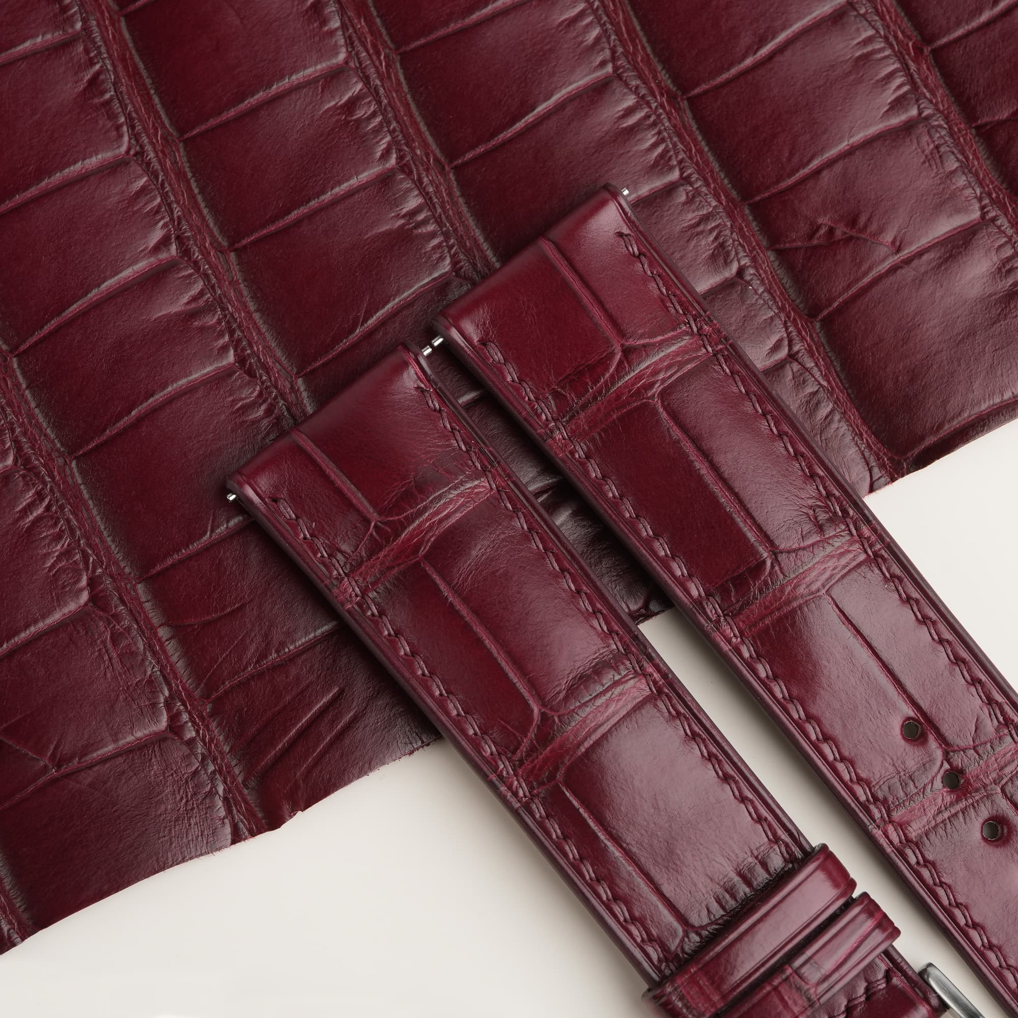 Burgundy Alligator Lining Dark Brown Alran Sully Leather Watch Strap - thumbnail 2