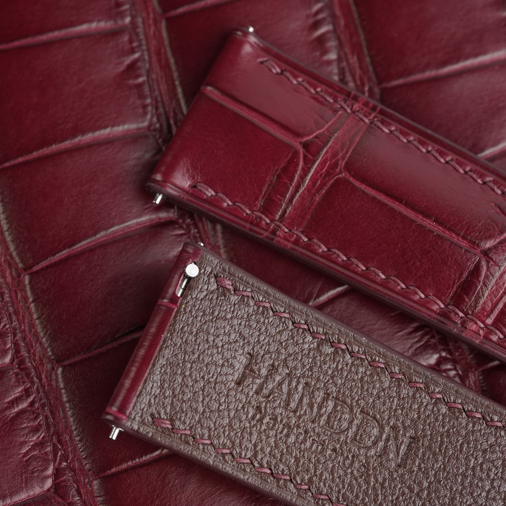 Burgundy Alligator Lining Dark Brown Alran Sully Leather Watch Strap - thumbnail 5