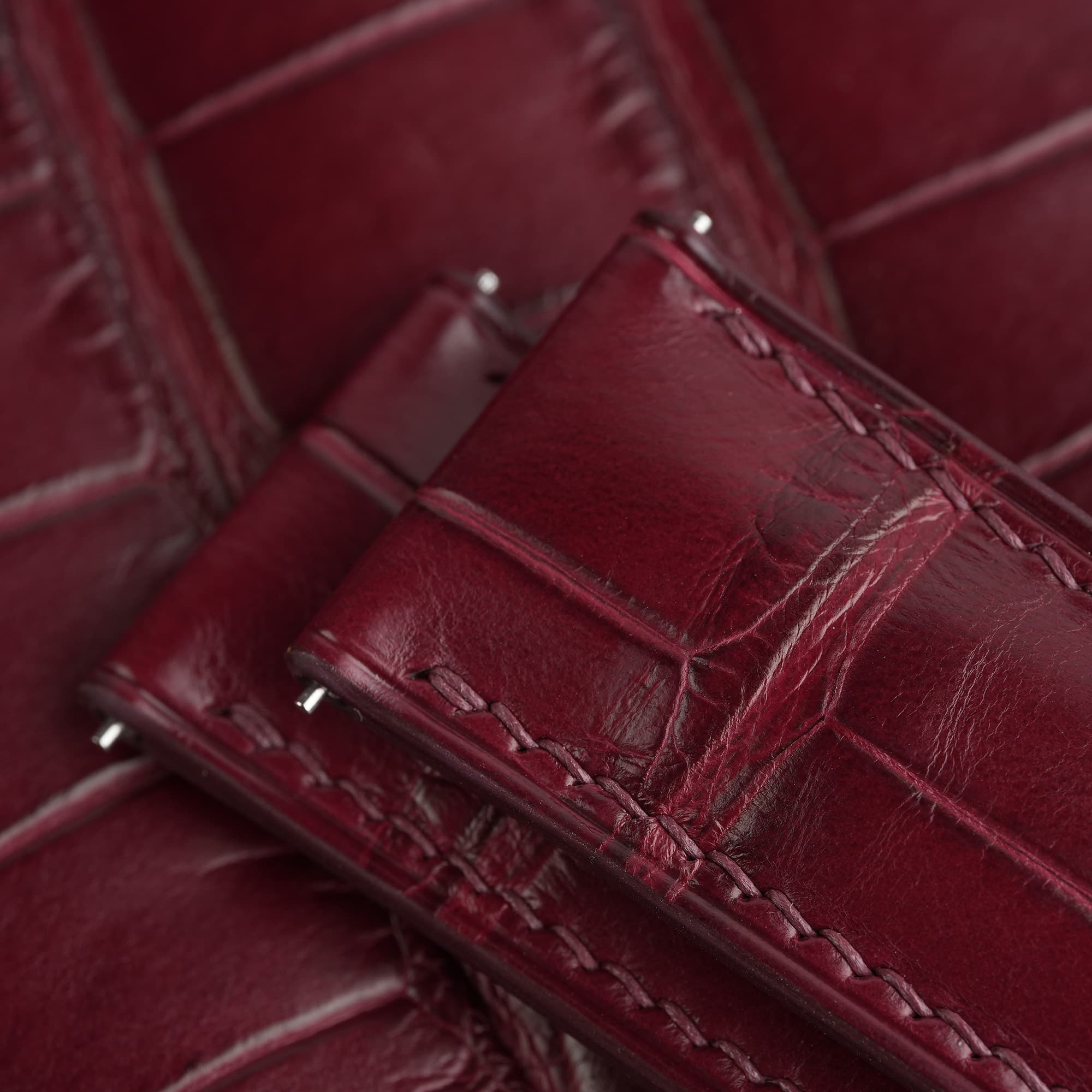 Burgundy Alligator Lining Dark Brown Alran Sully Leather Watch Strap - thumbnail 7