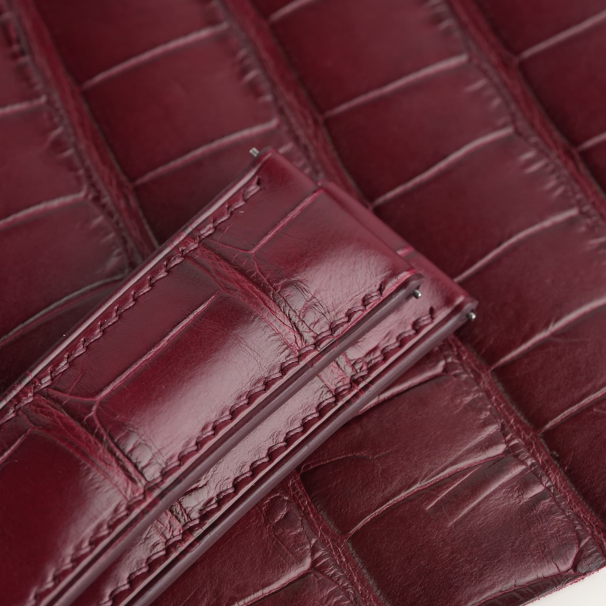 Burgundy Alligator Lining Dark Brown Alran Sully Leather Watch Strap - thumbnail 6